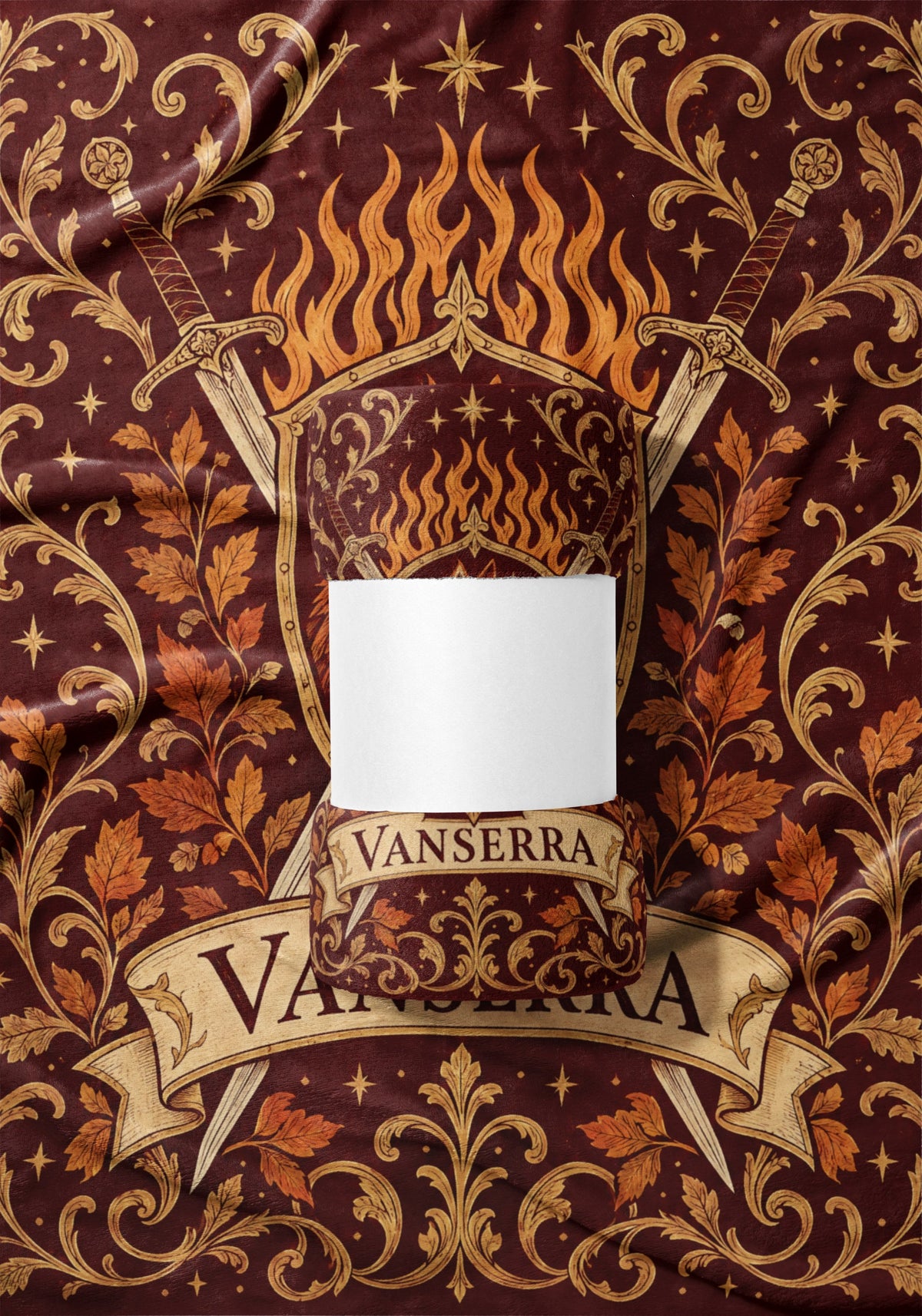 Vanserra Crest Velveteen Plush Blanket draped