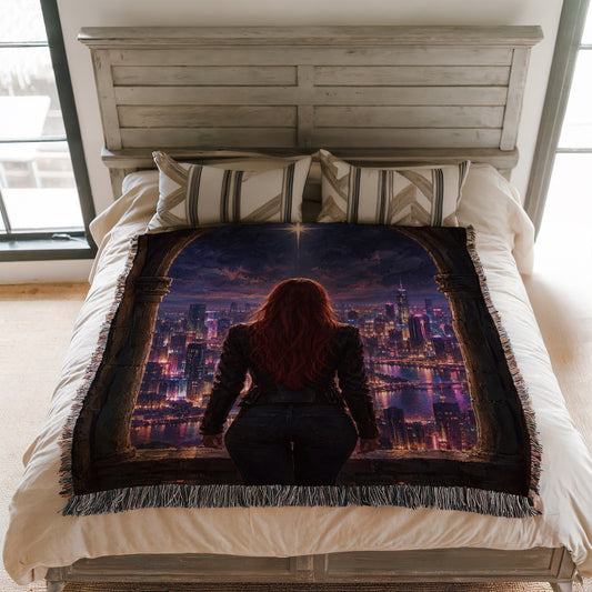 Bryce over Lunathion Woven Throw Blanket on a bed