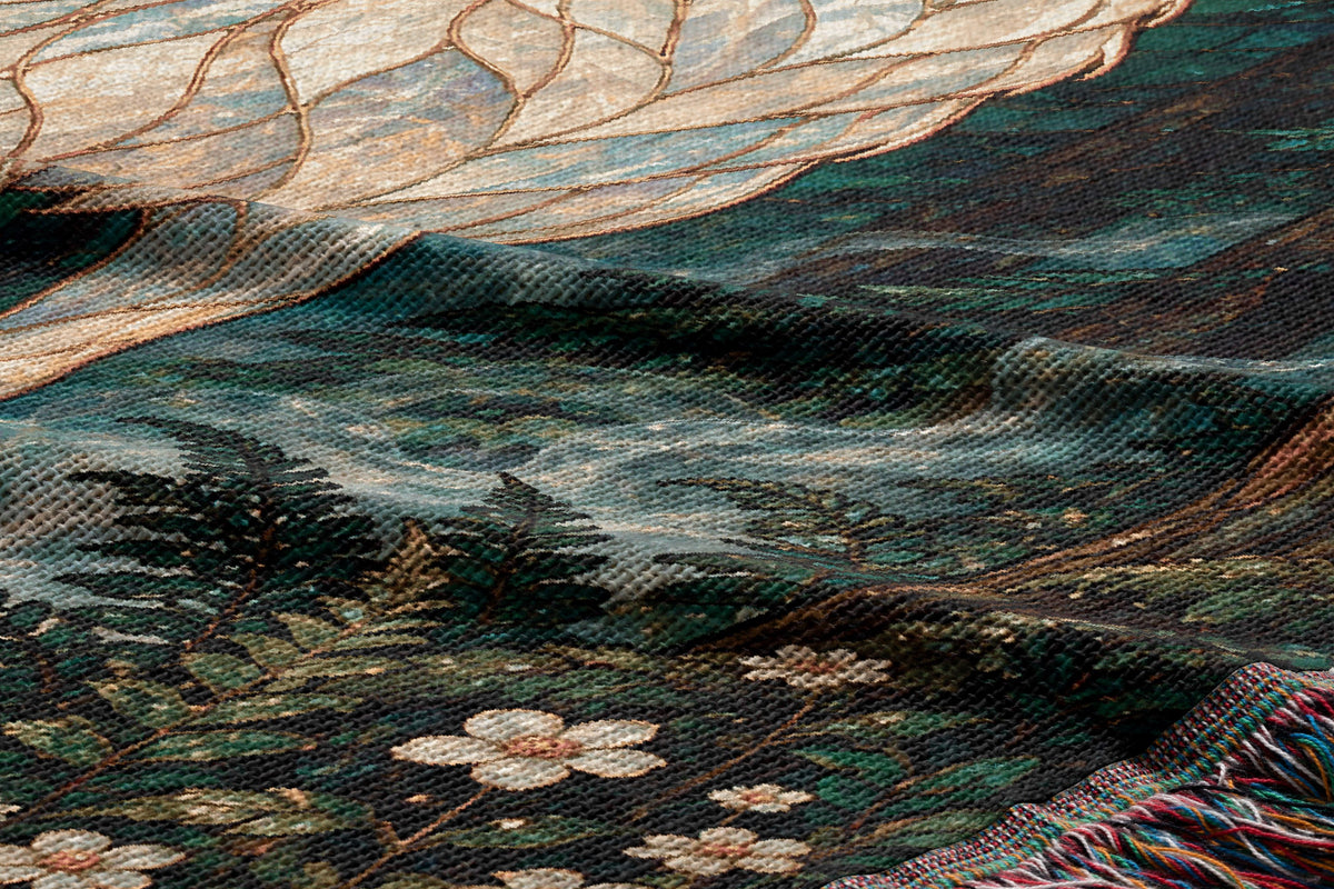 Terrasen Stag Woven Throw Blanket woven texture and fringe close-up