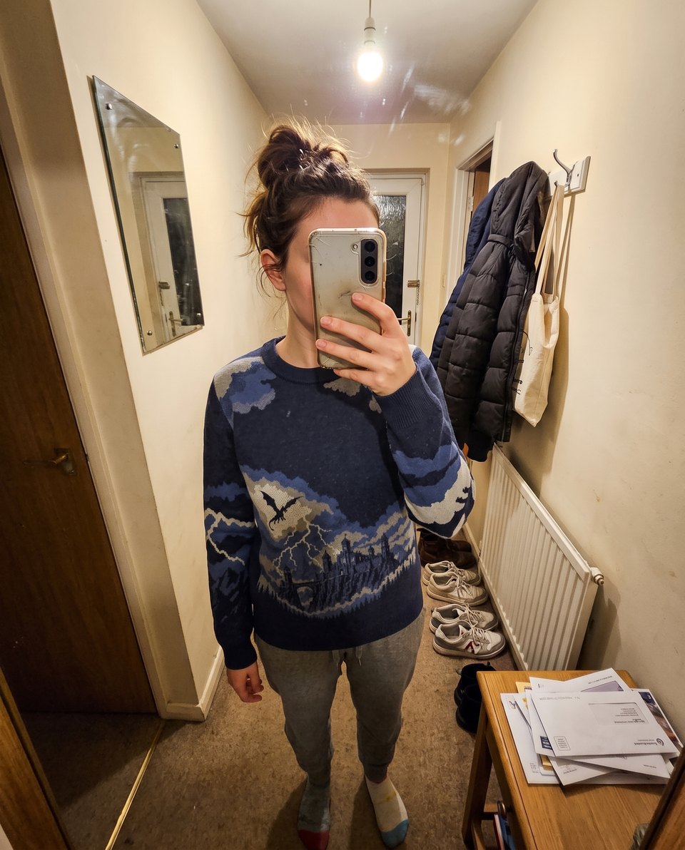 Classic Fit Knitted Crew worn in size 2XS