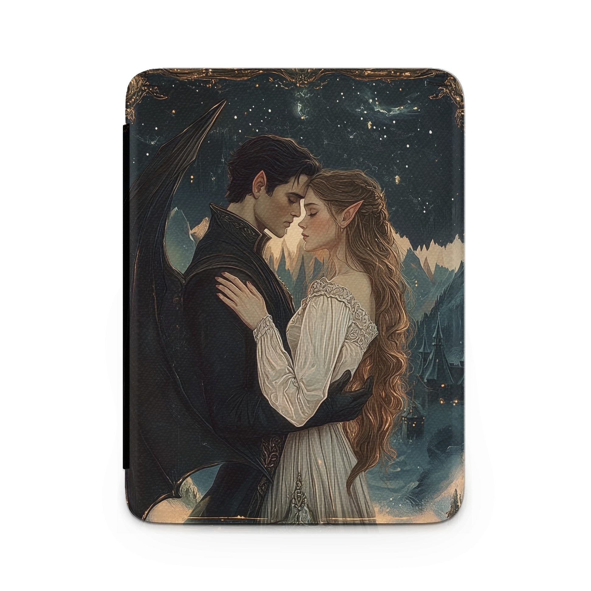 Fantasy Couple Embrace Starry Night Mountains product type