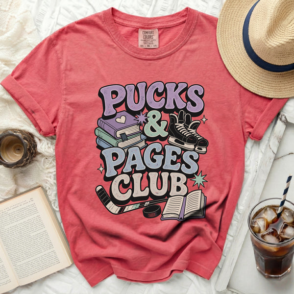 Pucks & Pages Club Retro Tee in Watermelon
