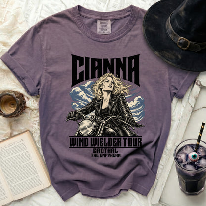 Purple t-shirt with "CIANNA", "WIND WIELDER TOUR", and "GAOTHAL THE EMPYREAN" graphics.