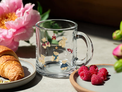 Cute Teddy Bear Design Clear Glass Mug
