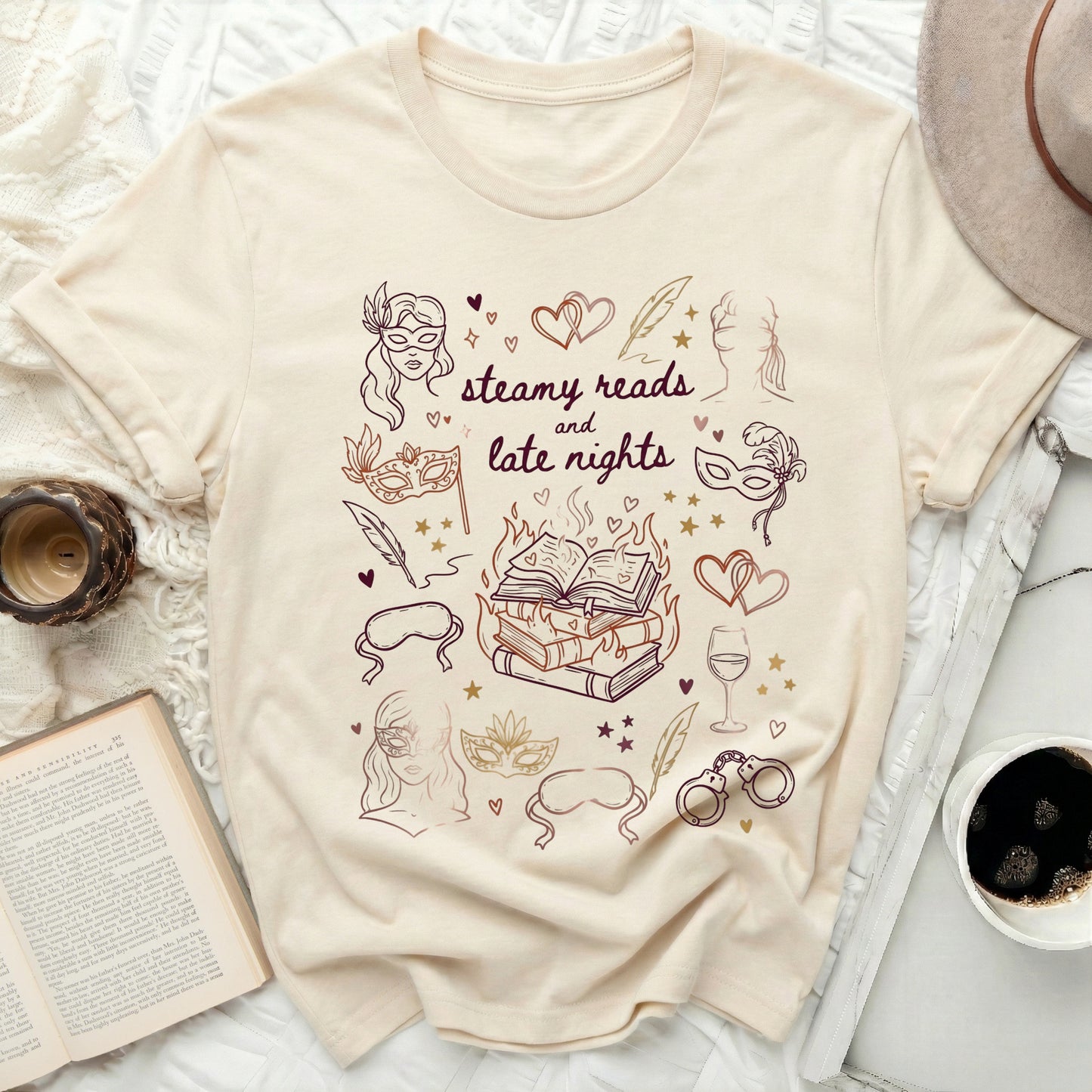 Steamy Reads And Late Nights Book Lover Fan T Shirt product type