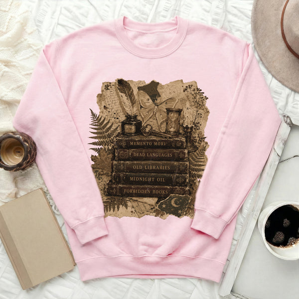 Dark Academia Books Sweatshirt in Light Pink