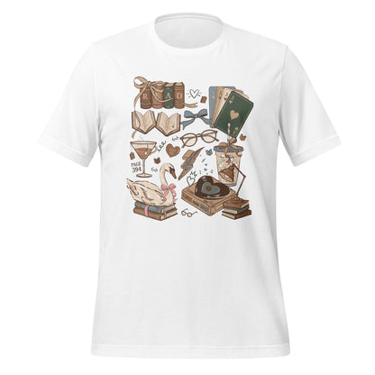 Vintage Books Glasses Swan and Records Print T-shirt