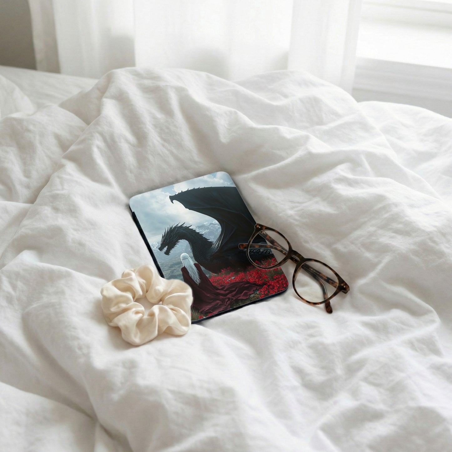 Black Dragon White Hair Figure Red Flowers Fantasy product type