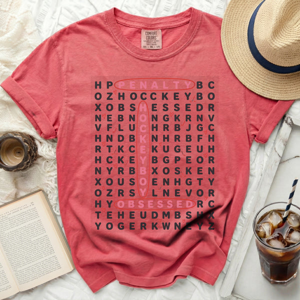 Hockey Word Search Obsessed Tee in Watermelon