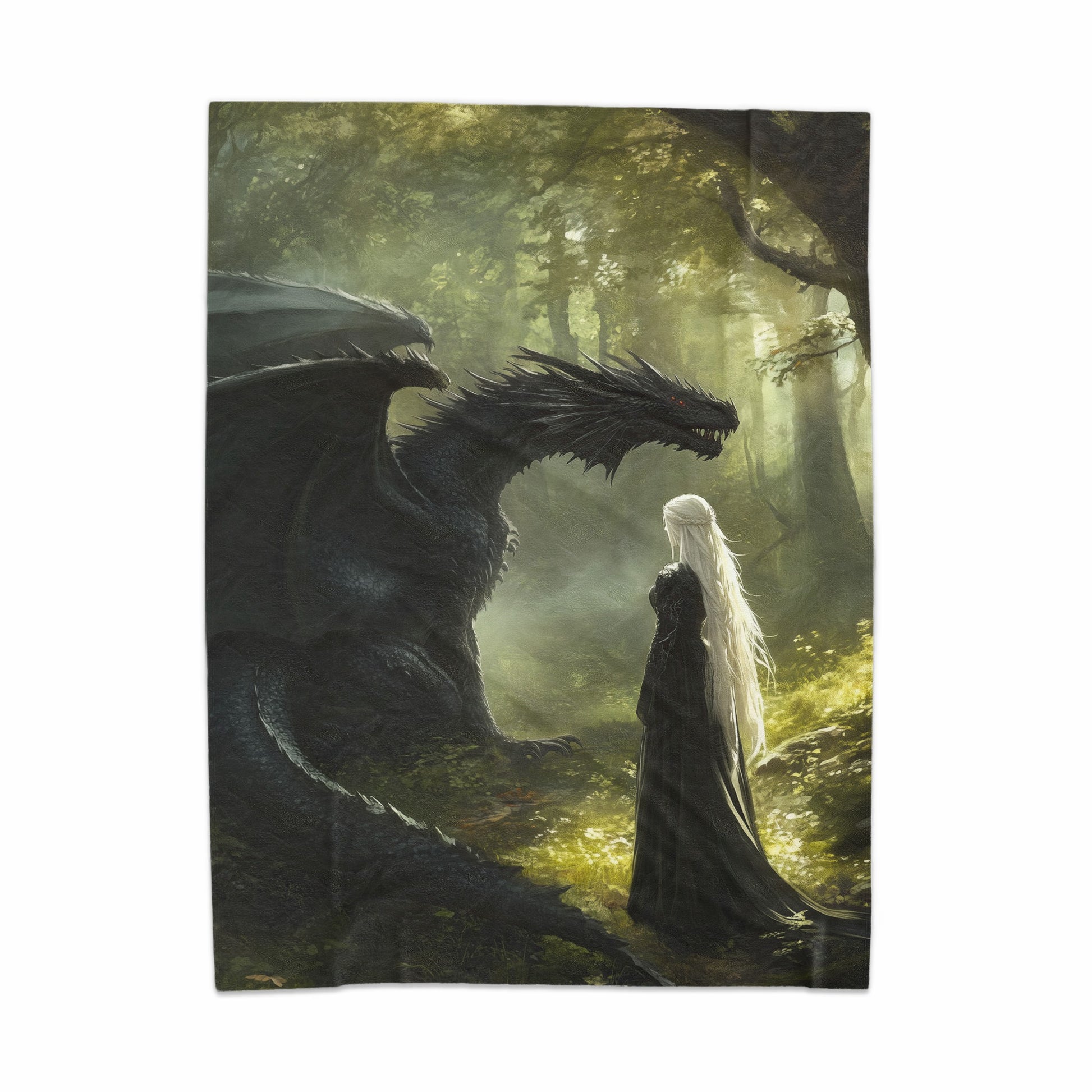 Enigmatic Encounter Dragon and Woman Fantasy Art Blanket