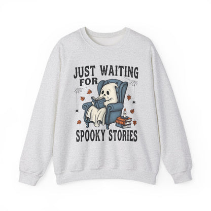 Just Waiting For Spooky Stories Ghost Book Reader Sweatshirt - MagicMerchEmporium