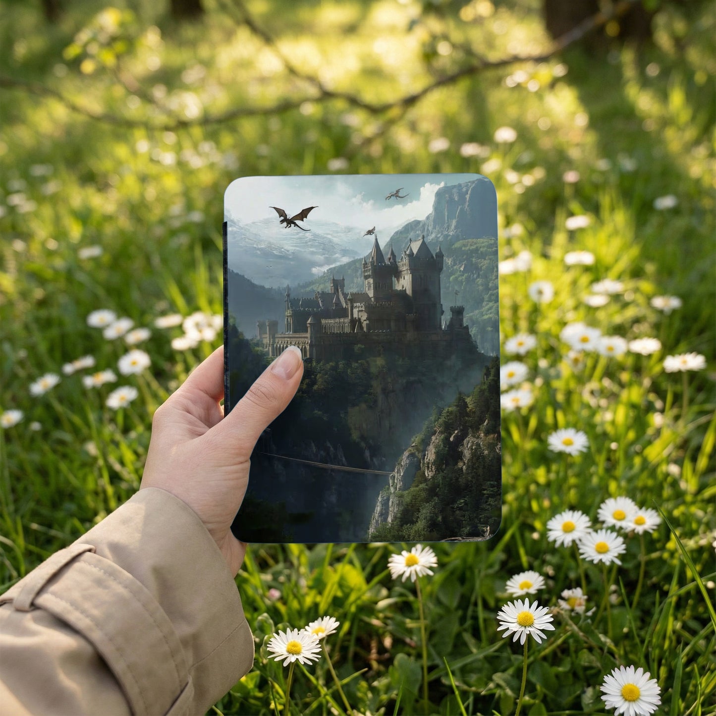 Epic Fantasy Castle Dragons Mountain Landscape product type