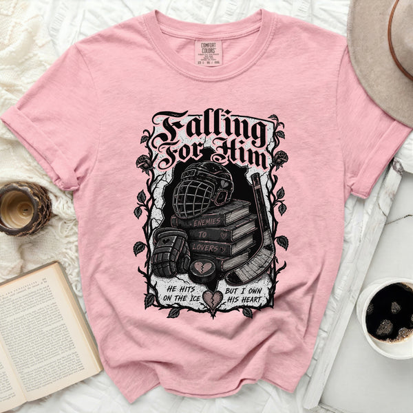 Falling For Him Hockey Romance Tee in Blossom