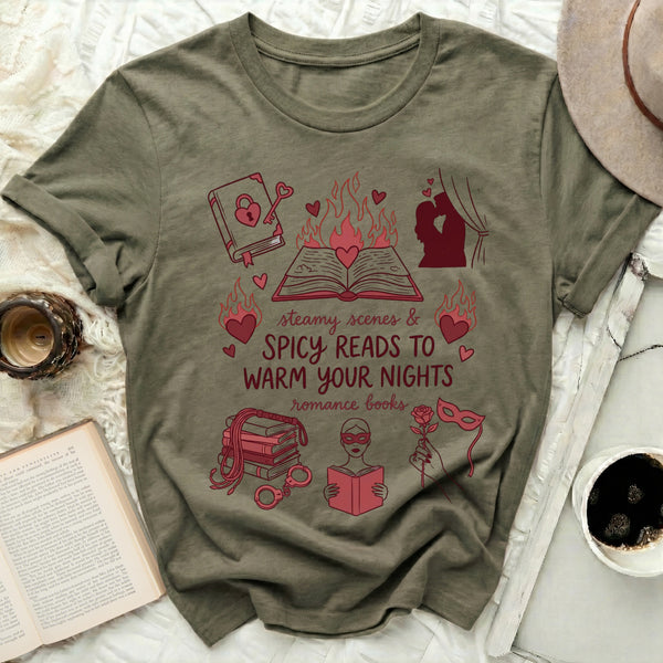 Spicy Reads Romance Books Tee in Military Green