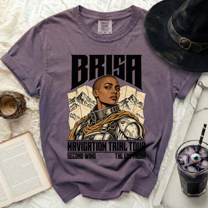 Purple t-shirt with "BRISA" and "NAVIGATION TRIAL TOUR" graphics featuring a woman.