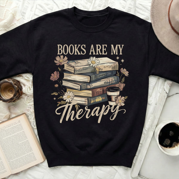 Books Are My Therapy Peace in Every Page Sweatshirt in Black