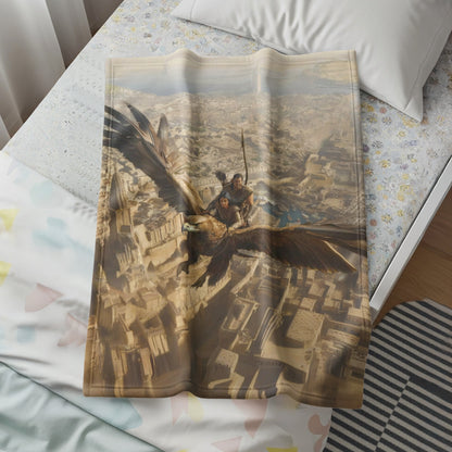 Epic City Flight Adventure Scene Blanket