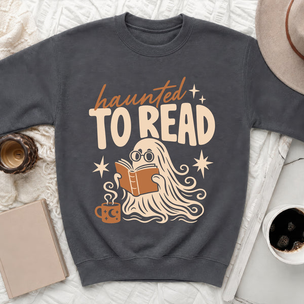Haunted To Read Ghost Sweatshirt in Dark Heather
