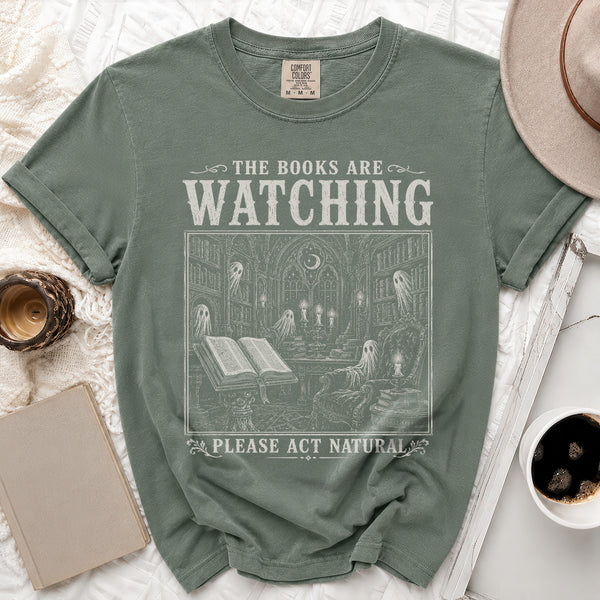 Books Watching Tee in Moss