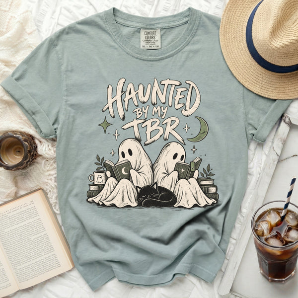 Haunted TBR Book Tee in Bay