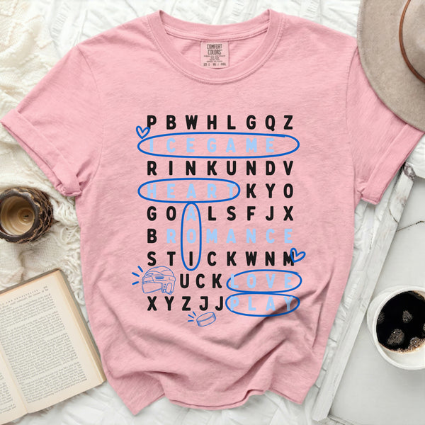 Ice Game Love & Goals Word Search Tee in Blossom