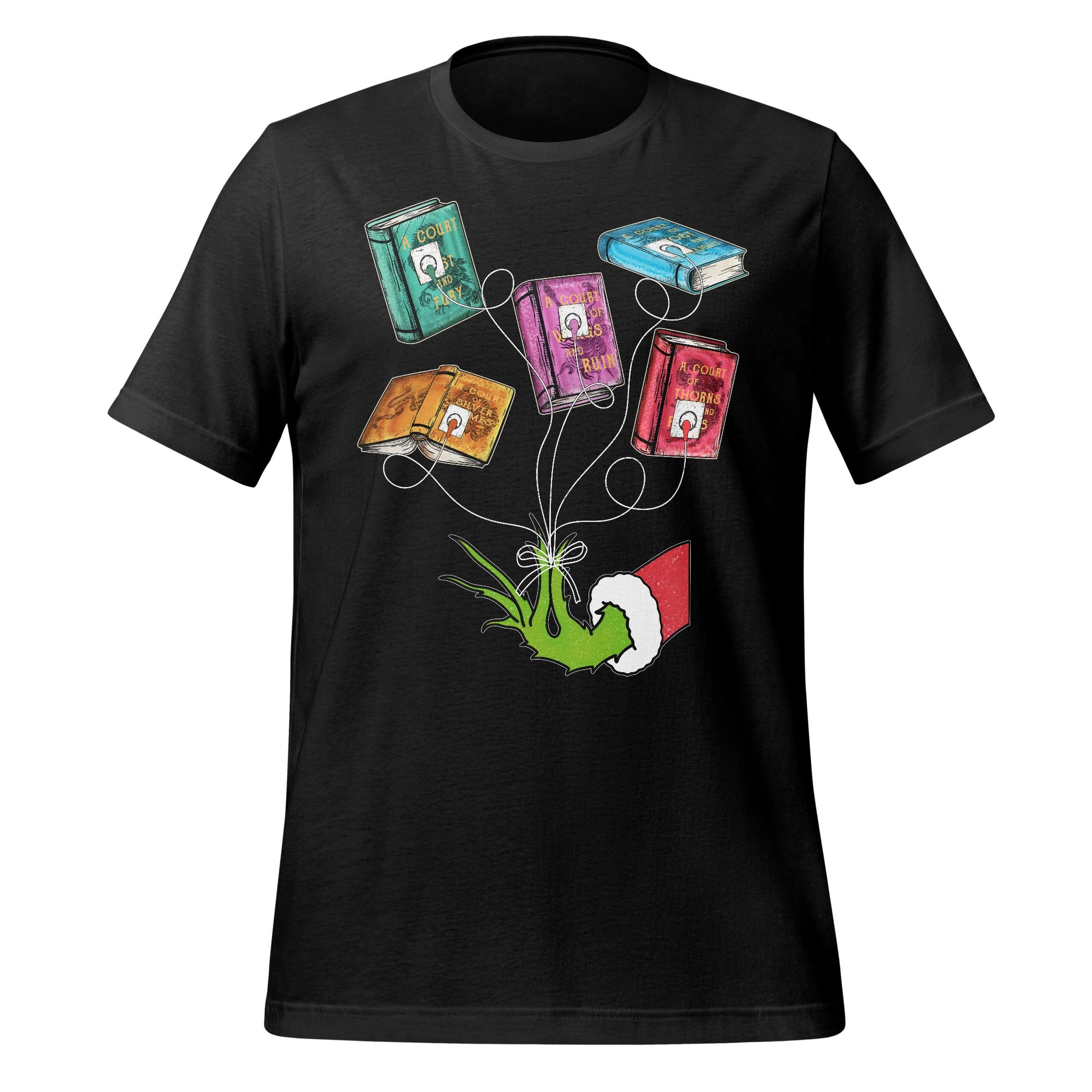 Grinch Hand Holding Books Colorful T-Shirt