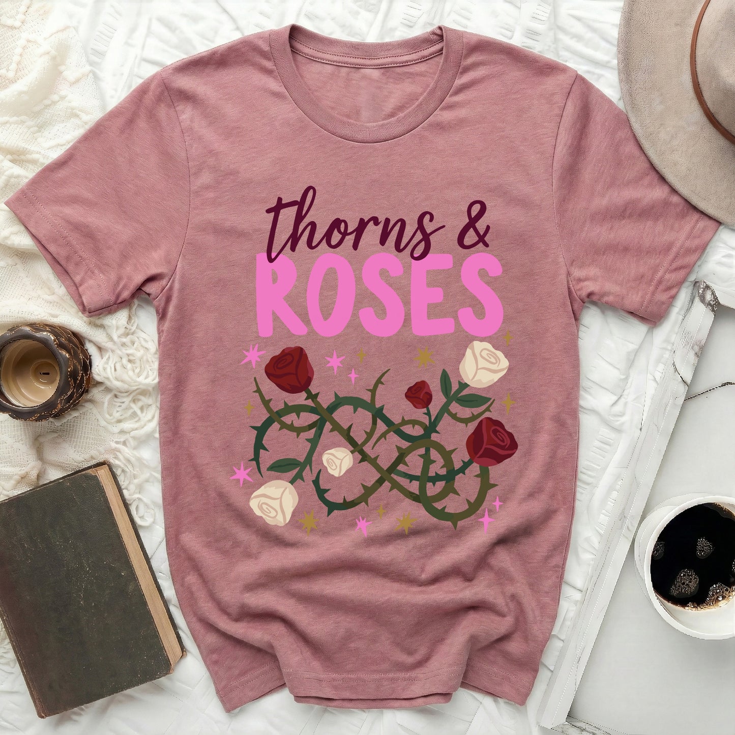Thorns & Roses Graphic Dusty Rose Floral T-Shirt product type