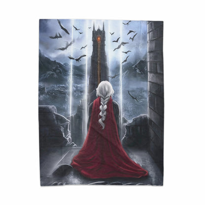 Fantasy Dark Tower and Cloaked Figure Art Blanket