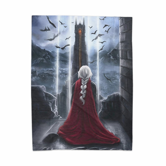 Fantasy Dark Tower and Cloaked Figure Art Blanket