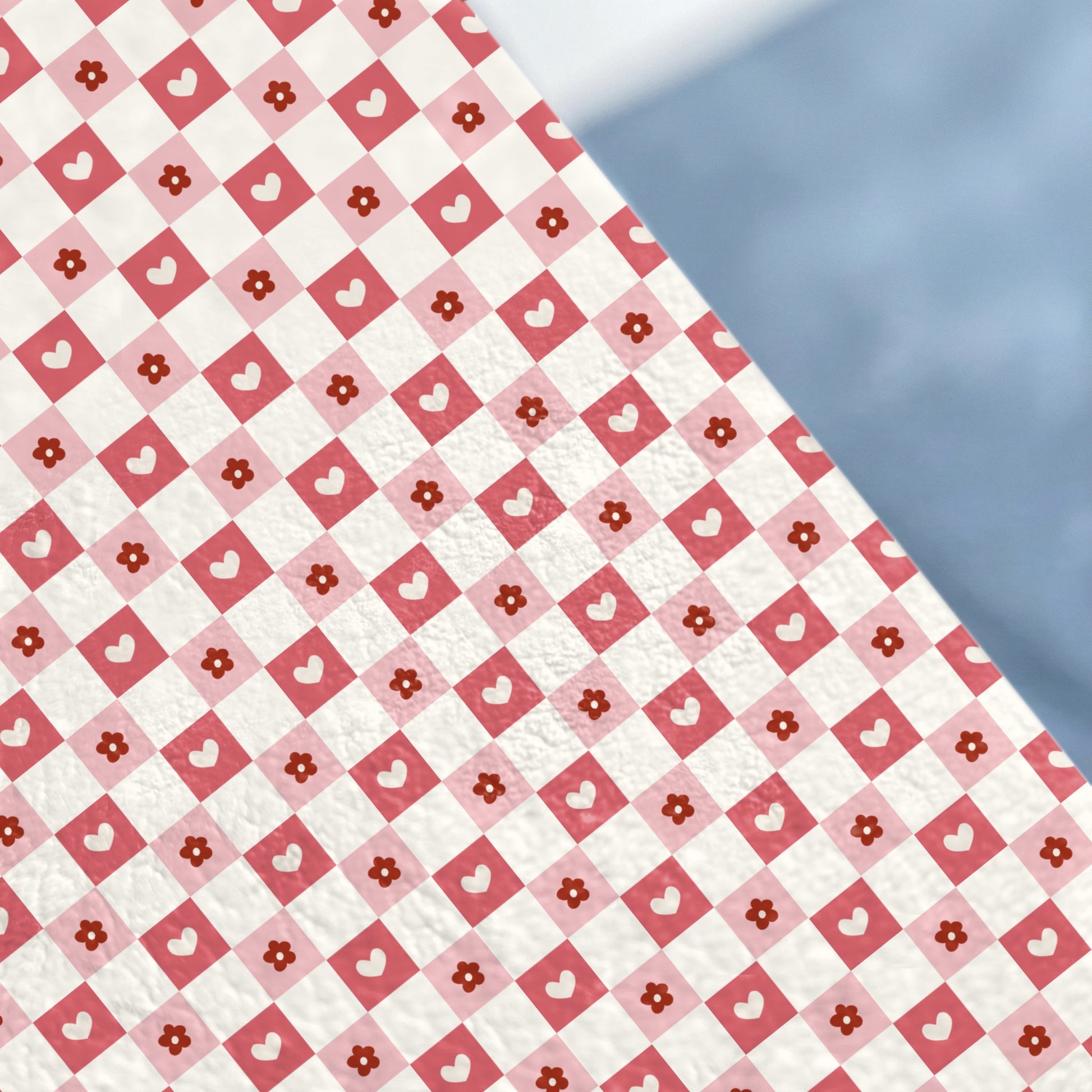 Red and White Checkered Hearts and Flowers Pattern Design