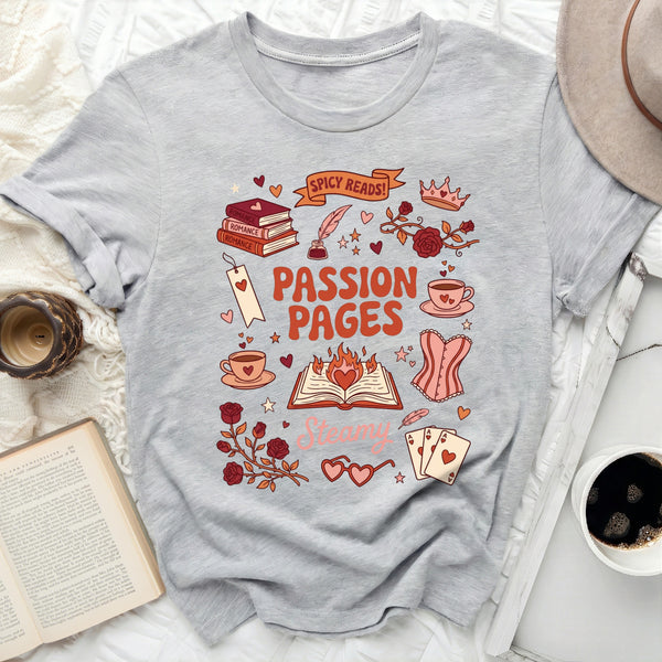 Spicy Reads Passion Pages Tee in Athletic Heather