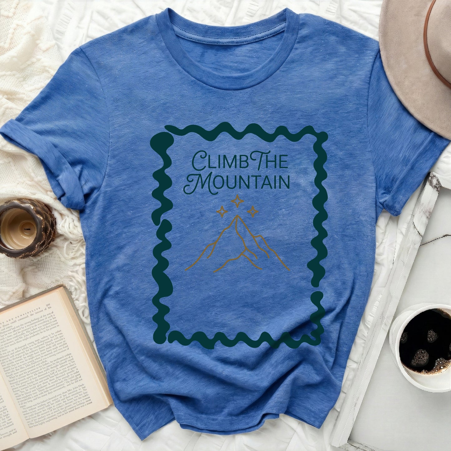 CLIMB THE MOUNTAIN Blue Inspirational Graphic T-Shirt product type