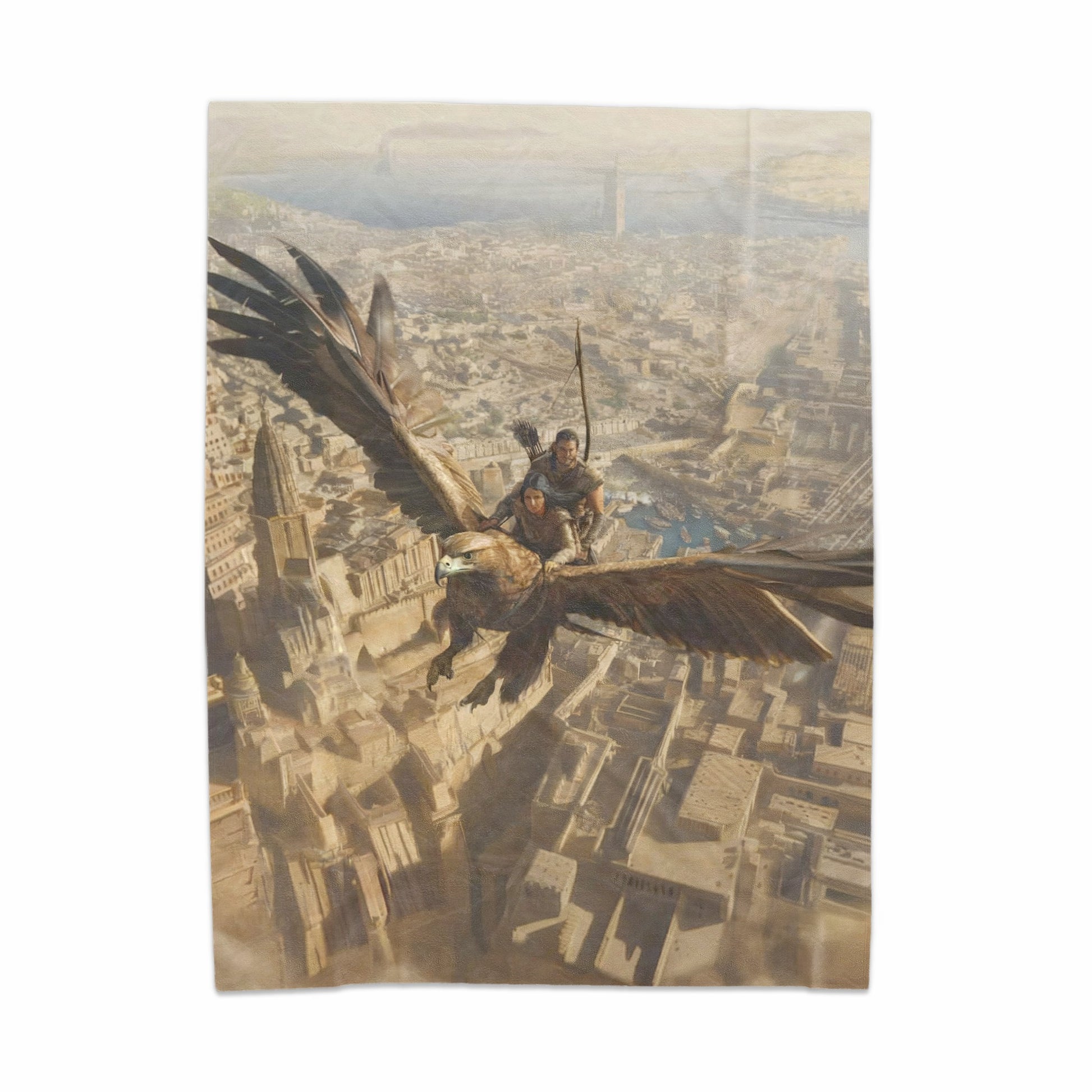 Majestic Eagle Rider Exploring the Vast Cityscape Blanket