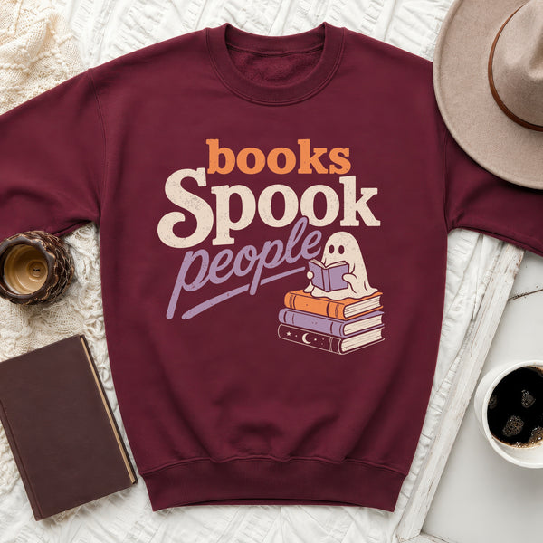 Spooky Books Vintage Pastel Sweatshirt in Maroon