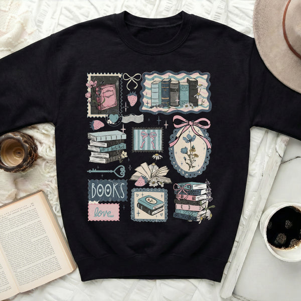 Vintage Stamps Books Sweatshirt in Black