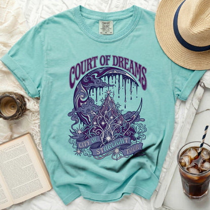 Teal t-shirt with "Court of Dreams City of Starlight Tour" graphic.