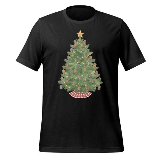 Festive Christmas Tree Graphic Print Black T-Shirt