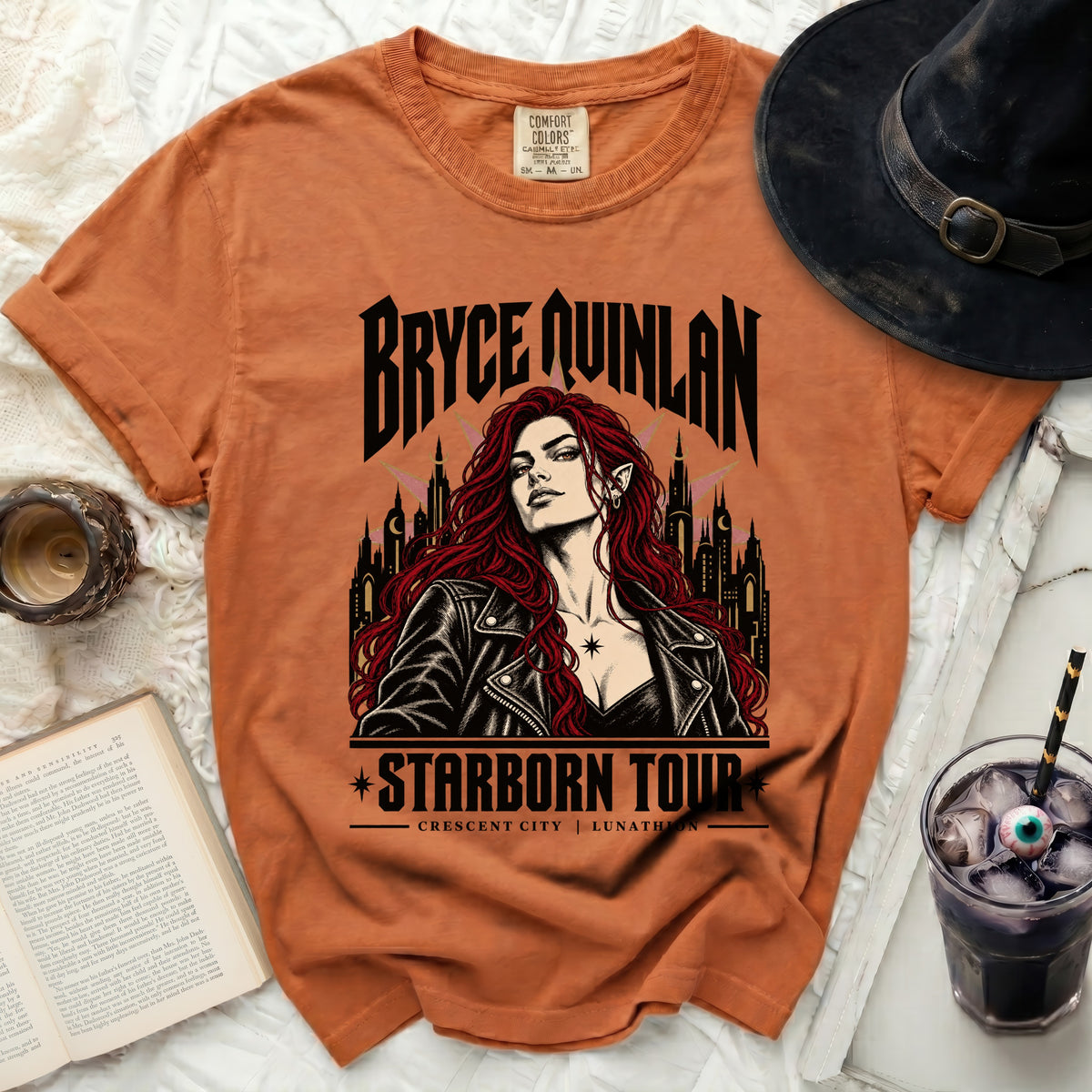 Bryce Quinlan Starborn Tour graphic tee with gothic cityscape.