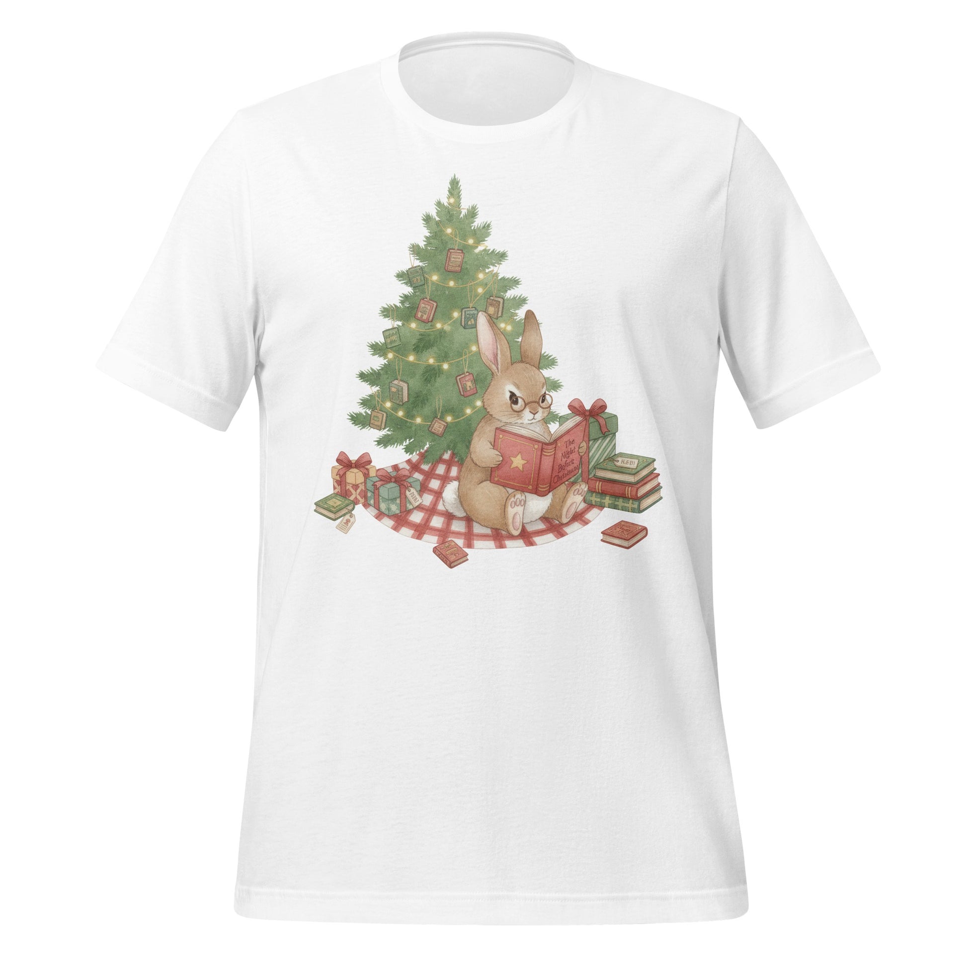 Festive Christmas Bunny Reading By Tree T-shirt