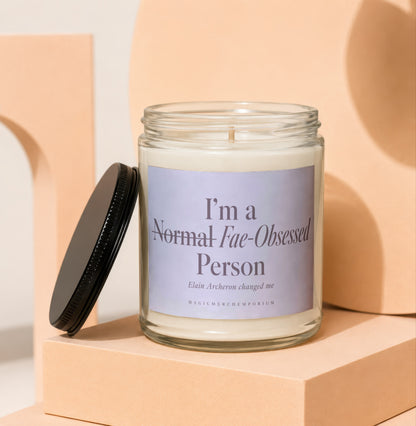 Fae-obsessed person candle with "Elain Archeron changed me" text.