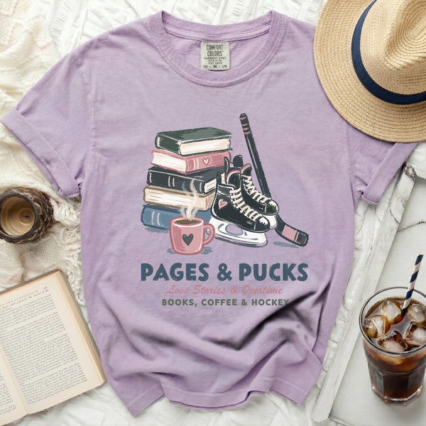 Pages & Pucks Hockey Fan Tee in Orchid
