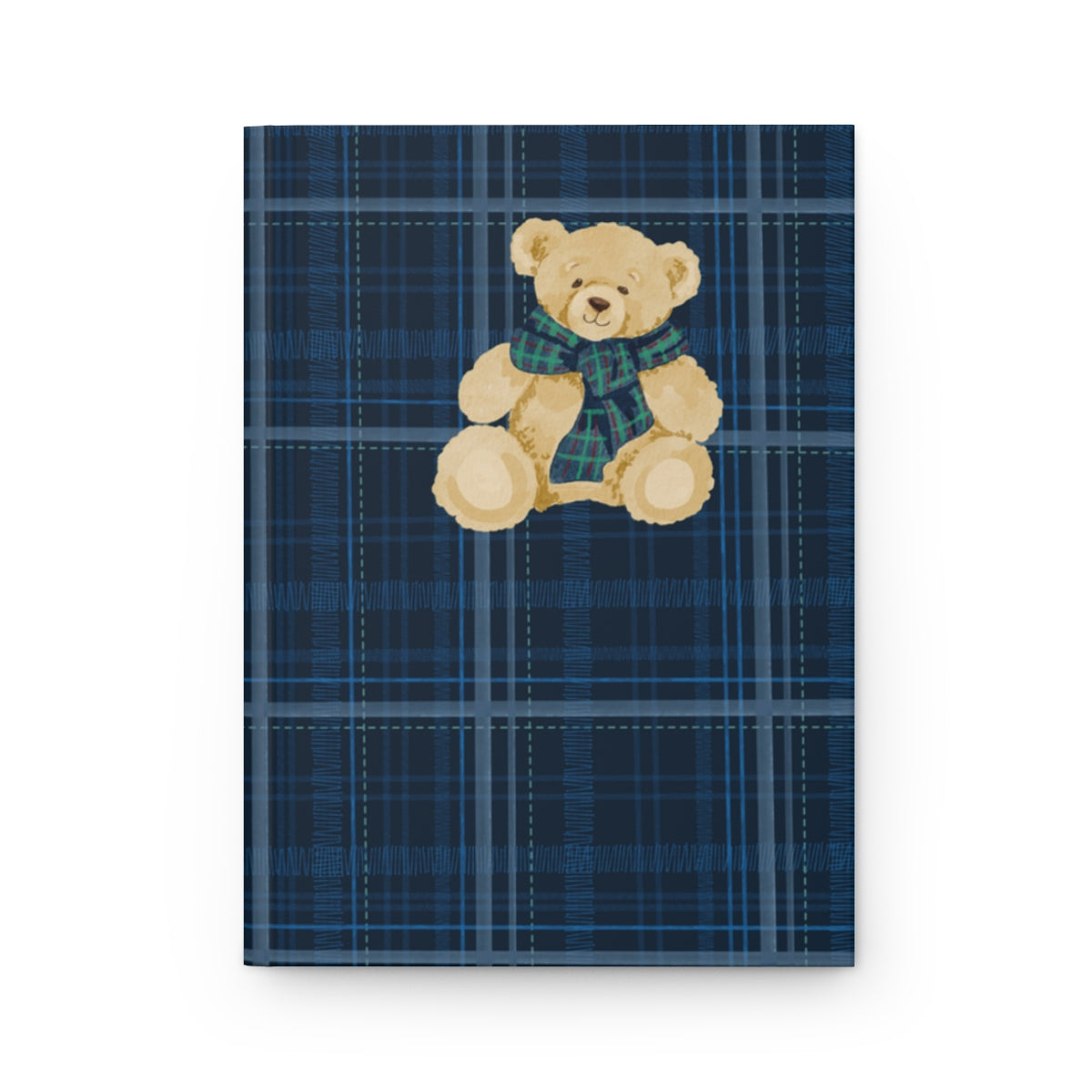 Cute Plush Bear on Blue Plaid Background Notebook