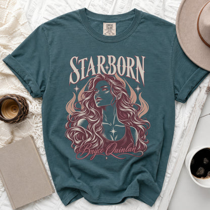 Teal t-shirt with "Starborn" and "Bryce Quinlan" text and illustration.