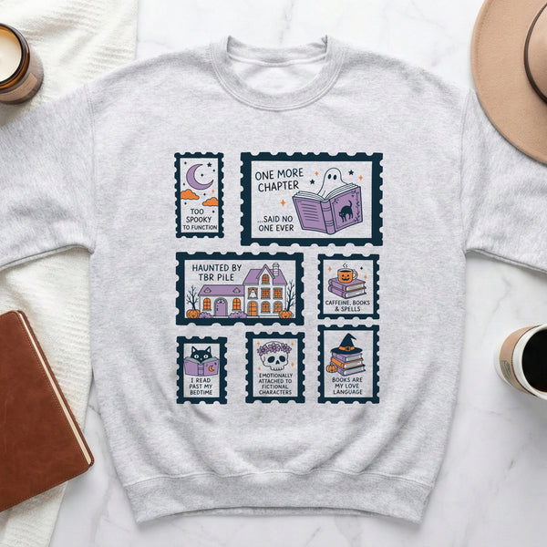 Spooky Reader's Halloween Sweatshirt in Ash