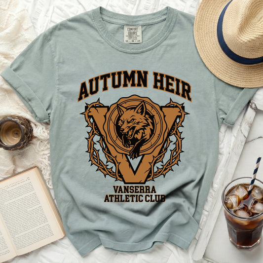 Light blue t-shirt with "Autumn Heir Vanserra Athletic Club" graphic.