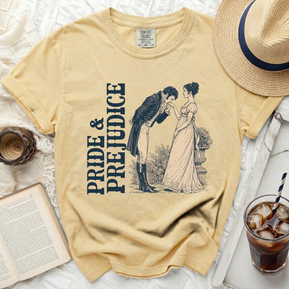 Comfort Colors Garment Dyed t-shirt with Pride & Prejudice illustration