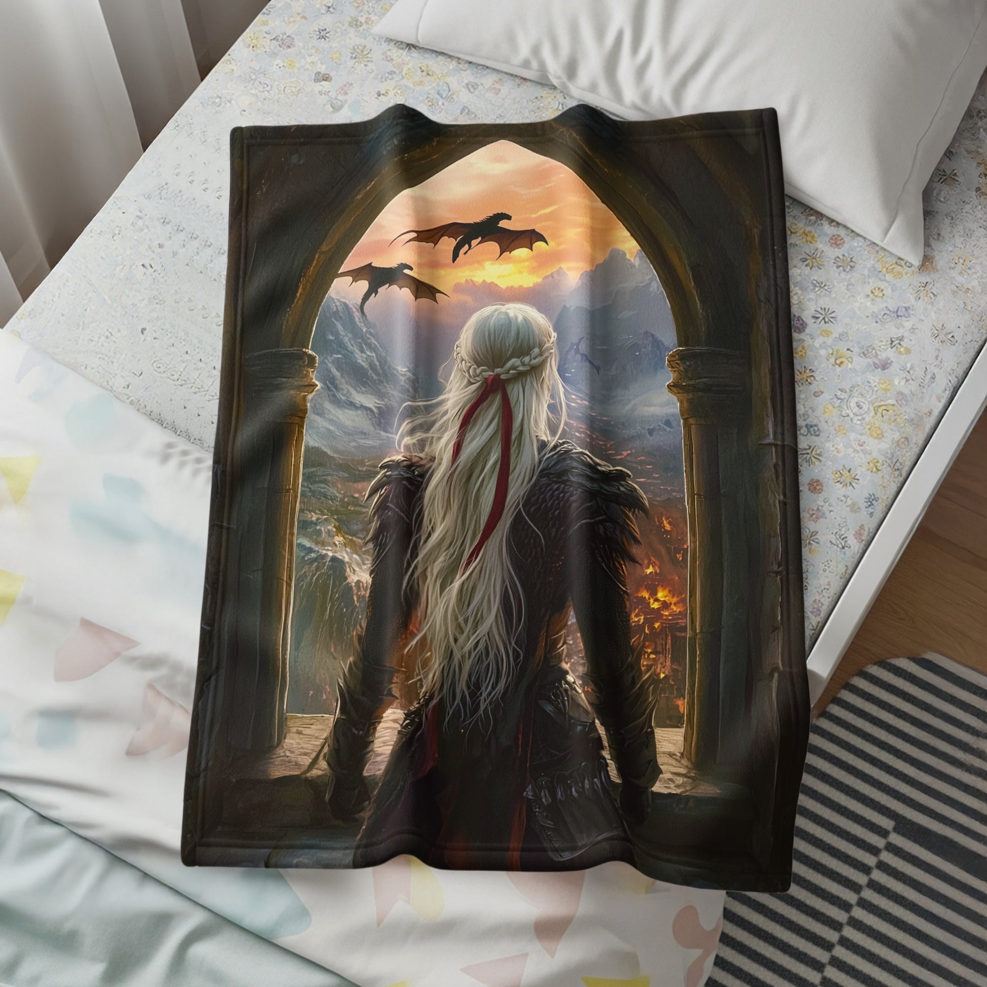 Fantasy Landscape With Dragons Blanket