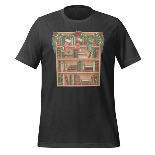 Festive Bookshelf with Christmas Decor T-shirt