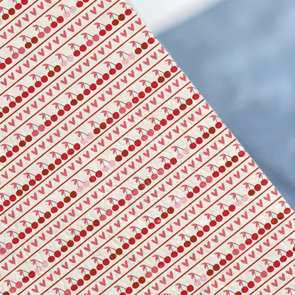 Cherry and Heart Striped Pattern Gift Wrap Paper