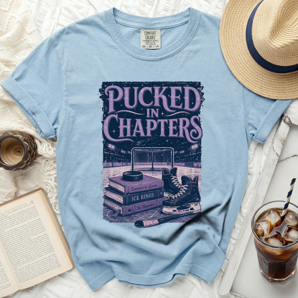 Pucked In Chapters Hockey Tee in Chambray